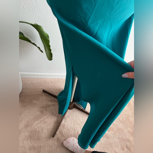 Vintage open back beaded teal maxi gown dress spaghetti straps - Picture 5 of 5